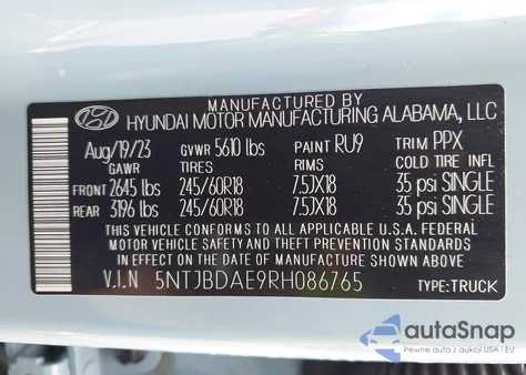 2024 Hyundai Santa Cruz Sel z USA, uszkodzony, nr VIN 5NTJBDAE9RH086765